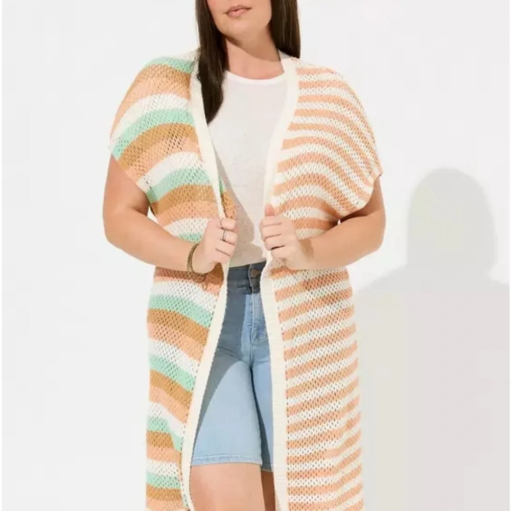 Torrid Striped Knit Duster Open Cardigan Sweater Size 1/2
